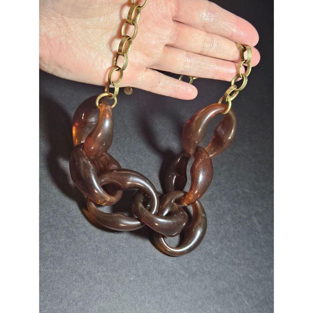 Loft brown and gold tone statement necklace 22"